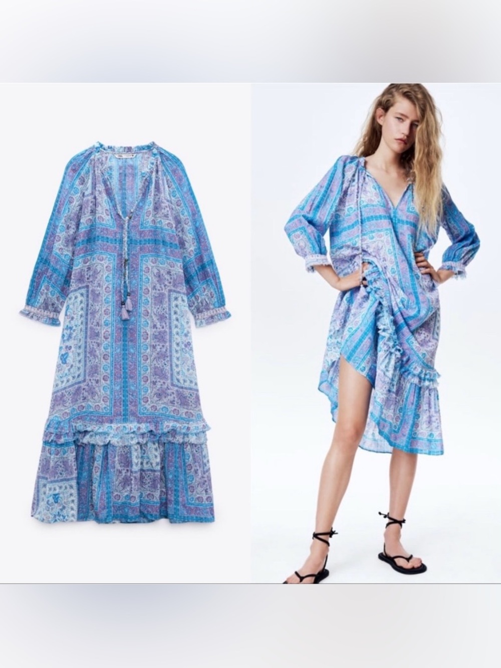 Zara printed midi dress xs